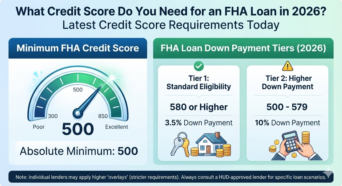 What Credit Score Do You Need for an FHA Loan in 2026 with minimum credit score requirements, down payment options, and mortgage approval tips